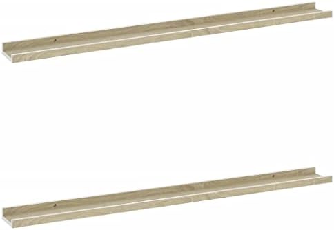 2 pcs Wall Shelves White and Sonoma Oak 394x35x12 for Bedroom Kitchen Decor