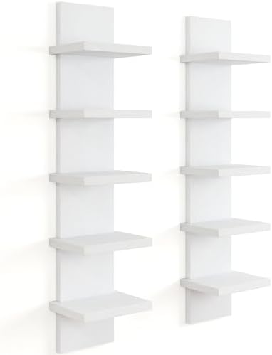 Modern White 5 Tier Wall Shelf Unit 2Pack