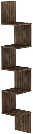Furinno Rossi 5-Tier Wall Mount Corner Shelf Columbia Walnut