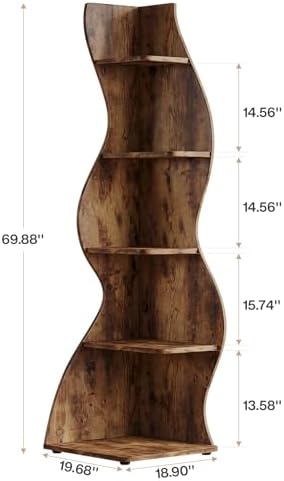 Tribesigns Wavy Corner Shelf 5-Tier Bookcase with Curvy Design for Modern Living Room