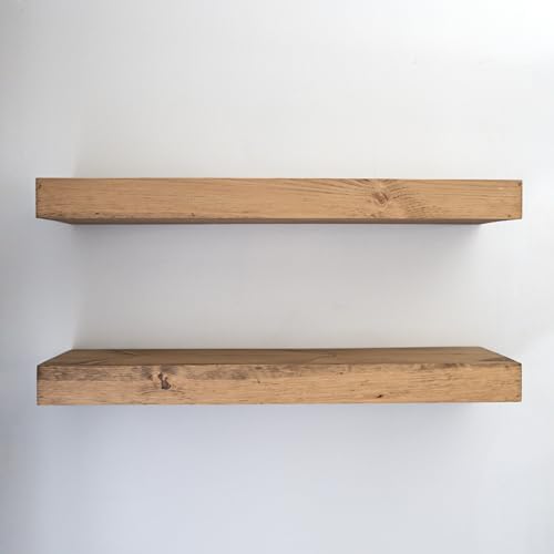 Modern Floating Shelves 3 Inches Thick Set of 2 Aged Oak