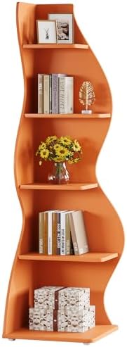 Tribesigns Wavy Corner Shelf Set of 2 Modern 5-Tier Bookshelf with Curvy Shape