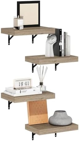 Furinno Tanna 15 Inch Wall Mounted Floating Shelves Set of 4 Natural