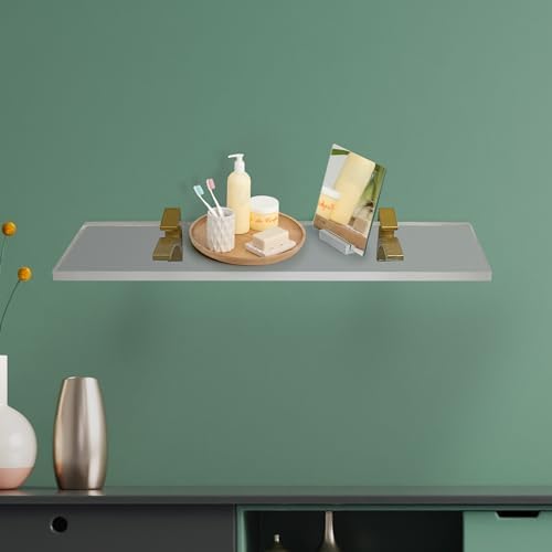 Clear Acrylic Shelf 6x18 Inches Floating Wall Mount with Brass Brackets
