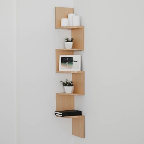 Danya B Large Rustic 5-Tier Corner Floating Wall Shelves Beech