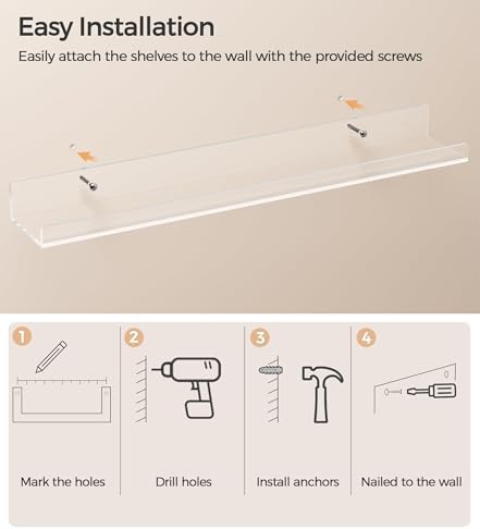 36 Inches Clear Acrylic Floating Shelves Wall Pack of 2