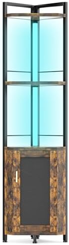 RGB Light Bar Iron Wood Corner Shelf Stand