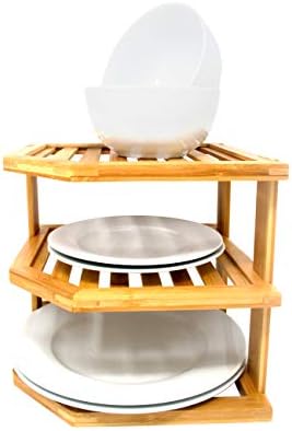 Trademark Innovations 3 Tier Bamboo Plate Rack Corner Shelf