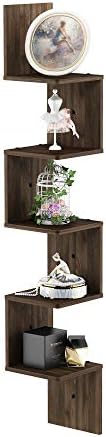 Furinno Rossi 5-Tier Wall Mount Corner Shelf Columbia Walnut