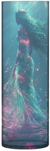 Green Mermaid Plastic Cylinder Vase for Flowers 118 x 39 Inch Decorative Aesthetic Entryway Candle Holder