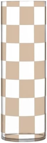 Brown And White Plaid Plastic Hurricane Candle Holder