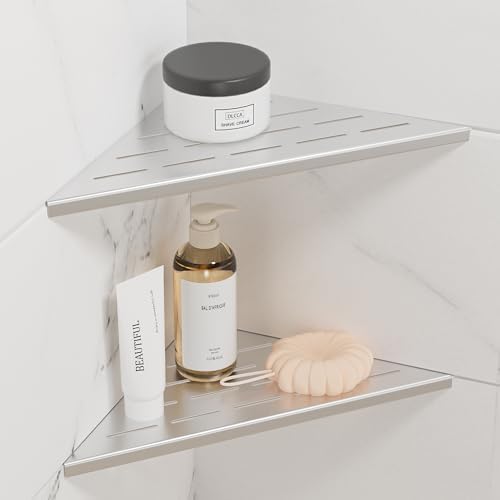 Neodrain 10 Inch Brushed Steel Corner Shelf Set of 2 No Drilling