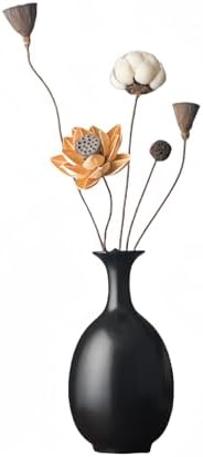 Black Ceramic Vase with Dried Flowers for Home Decor