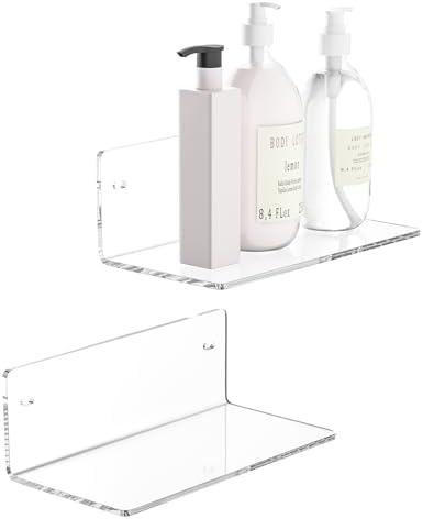 8 Inch Clear Floating Shelf for Wall 2 Pack 4 Depth Acrylic Space Saving Organizer