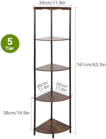 5 Layers Wooden Corner Shelf Floating Storage Bookshelf Wall Display Home Decor