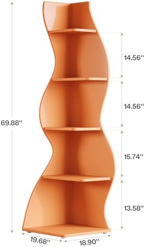 Tribesigns Wavy Corner Shelf Set of 2 Modern 5-Tier Bookshelf with Curvy Shape