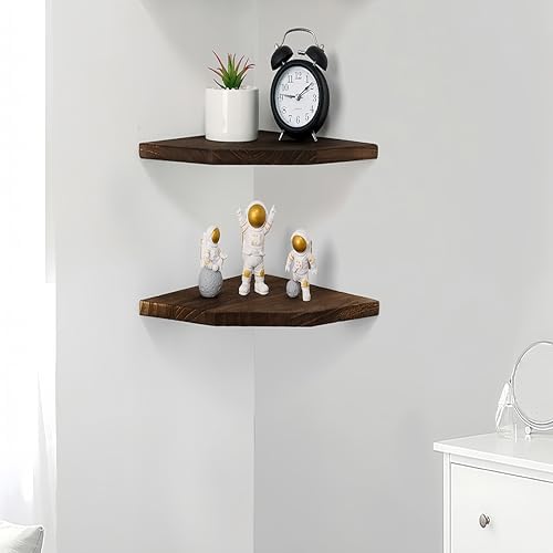 Joiishom Wood Corner Wall Shelves Set of 2 Brown 10 Inch