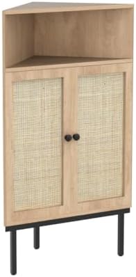 Yechen Corner Storage Cabinet with Adjustable Shelves and Rattan Doors