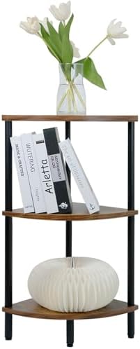 3 Tier Corner Shelf Stand 28 Inch Rustic Industrial Bookshelf for Small Spaces