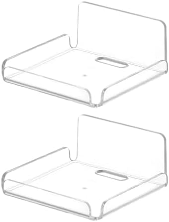 2 Pack Clear Acrylic Floating Shelves Wall Mounted Display Shelves for Home Office Bathroom No Drill Adhesive Shelves
