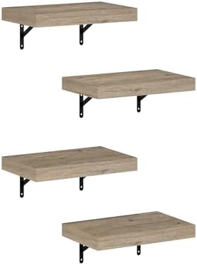 Furinno Tanna 15 Inch Wall Mounted Floating Shelves Set of 4 Natural