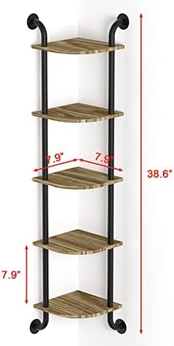 Tinpin Corner Shelf Wall Mount 5-Tier Rustic Brown