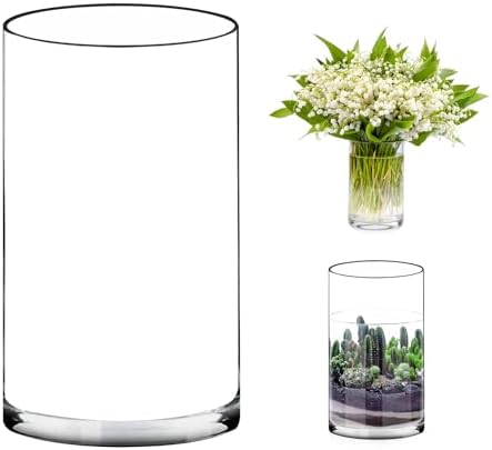 Clear Glass Cylinder Vase 8 H 4 D for Home Decor