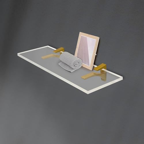 Clear Acrylic Shelf 6x18 Inches Floating Wall Mount with Brass Brackets