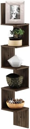 Furinno Rossi 5-Tier Wall Mount Corner Shelf Columbia Walnut