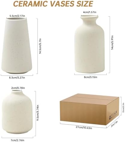 Set of 3 Beige Ceramic Vases for Pampas Grass and Dried Flowers