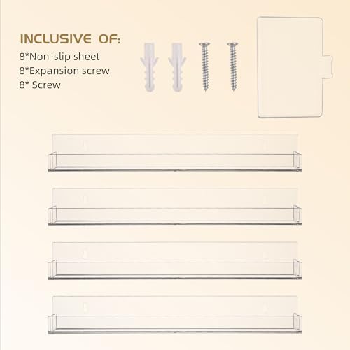 4-Pack 15 Inch Wall Mounted Display Rack for Miniature Toys and Collectibles