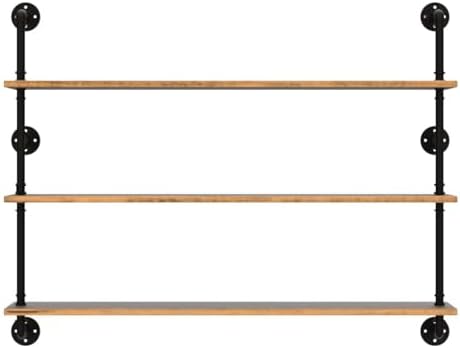 Industrial Pipe Floating Shelf with Solid Wood 48 Inch Wall Mount