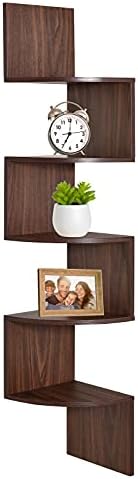 Greenco 5 Tier Corner Shelf with Rustic Walnut Finish