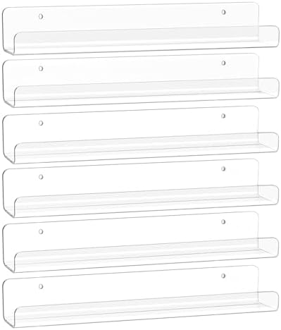 6 Pack Clear Acrylic Floating Shelves for Home Organization and Decor