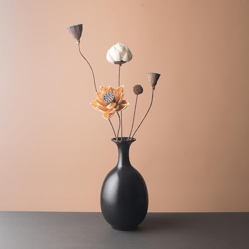 Black Ceramic Vase with Dried Flowers for Home Decor