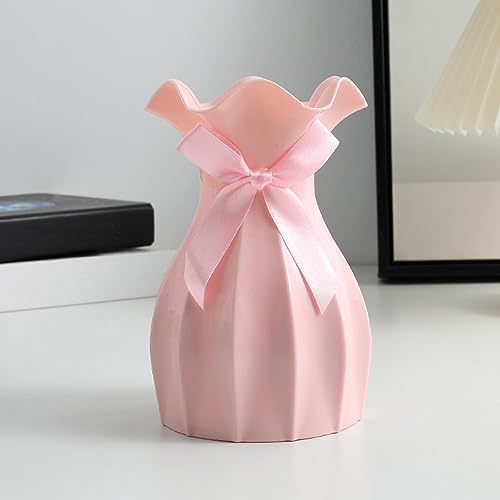 Modern Versatile Vase with Bow Decoration Shatterproof and Scratch-Resistant Plastic Elegant Pink