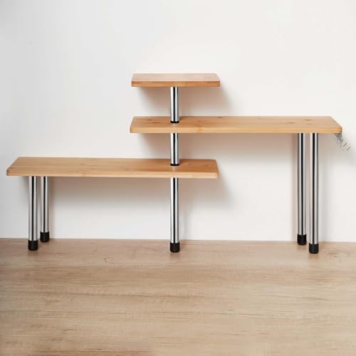 HYNAWIN 3 Tier Corner Shelf Bamboo Metal Organizer