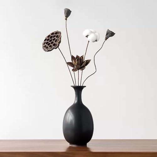 Black Ceramic Vase with Dried Flowers for Home Decor