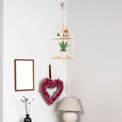 Corner Shelf White Wall Hanging 2 Tier Wood Floating Shelves