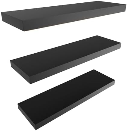 Colima Floating Wall Shelves Set of 3 Black Wood