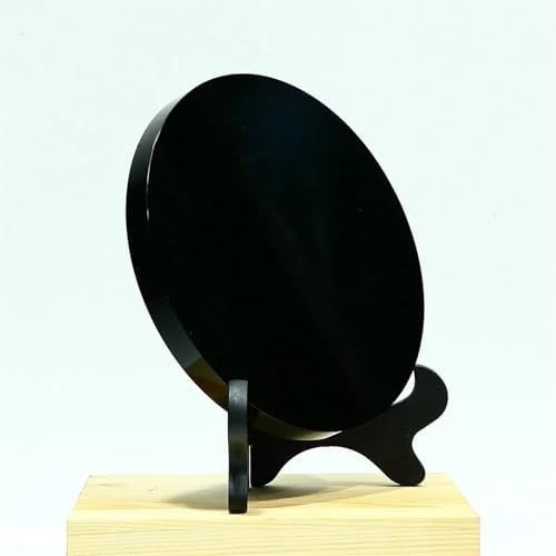 AtkitS Natural Black Obsidian Scouring Mirror Round Plate Decor