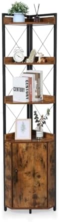OUTREE Tall Corner Shelf with Doors and Plant Stand