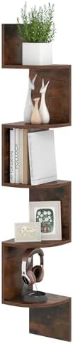 Giantex 5-Tier Floating Corner Bookshelf Wall Mounted Storage Organizer Rustic Brown