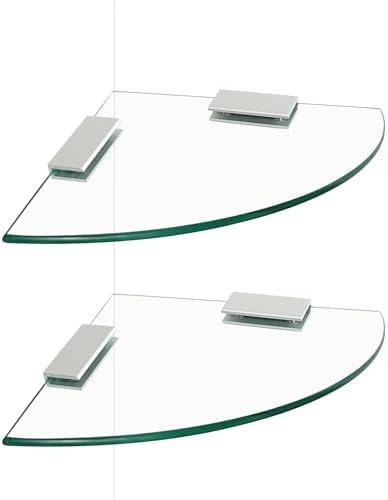 2-Pack Tempered Glass Corner Shower Shelves with Aluminum Brackets