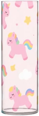 Cute Cartoon Pink Rainbow Unicorn Clear Plastic Cylinder Vase