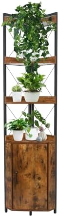 OUTREE Tall Corner Shelf with Doors and Plant Stand