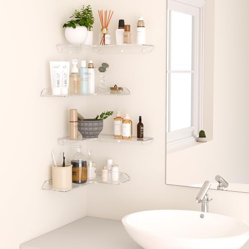 114x16 Inch Clear Acrylic Corner Shelf Set of 4 for Home Organization