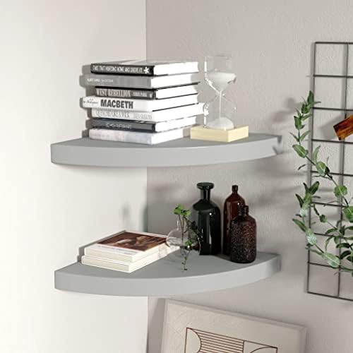 2 pcs Floating Corner Shelves Gray 138x138x15 MDF