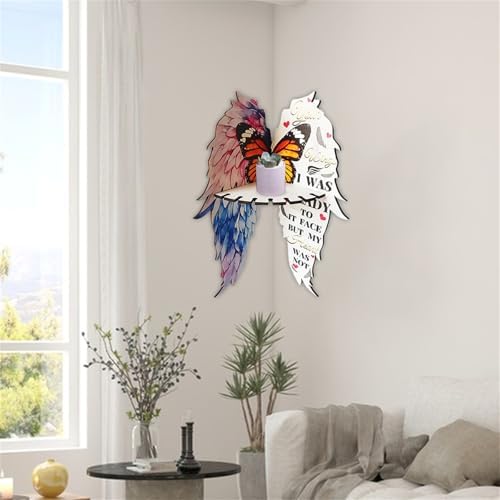 Wooden Floating Corner Shelf with Butterfly Design