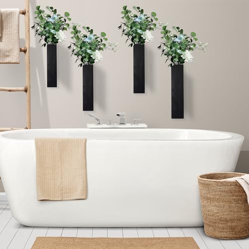 4 Black Wooden Wall Planters for Indoor Plants